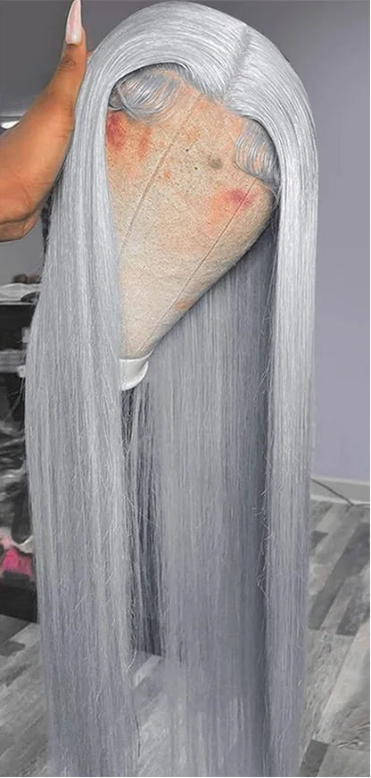 Silver Grey Straight Wigs Human Hair Brazilian 13x6 HD Lace Frontal Colored 613 Wigs Pre Plucked With Baby Hairline 200% Density Hairsoboom Store Store no.: 1103586186