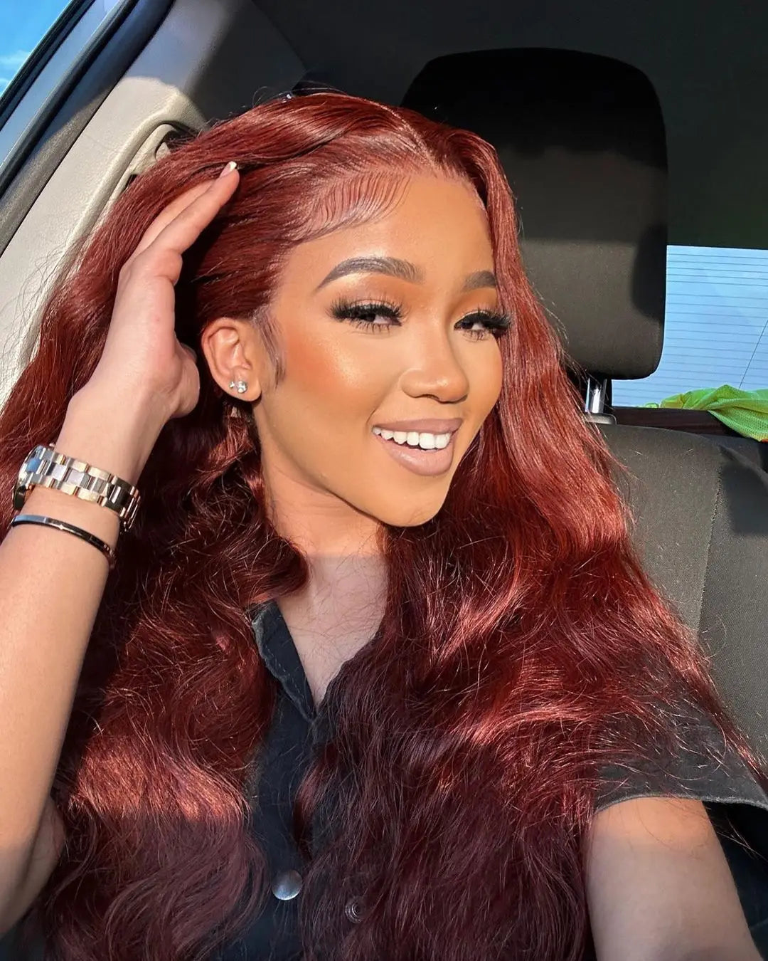 13x4 Red Brown Body Wave 200 Density Frontal Glueless Wig Brazilian Virgin Hair HD Transparent Lace Pre plucked Human Hair wigs Wig Queen US Store Store ID 1103587128