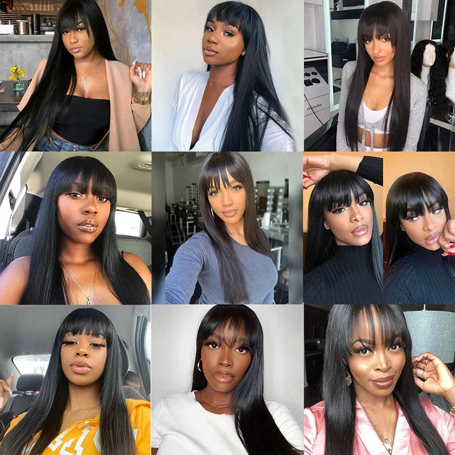 3x1 Middle Part Lace Wig Straight Human Hair Wig With Bangs 100% Human Hair Wigs For Women Brazilian Full Machine Made Wig Finros Wig Store 1103412007