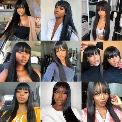3x1 Middle Part Lace Wig Straight Human Hair Wig With Bangs 100% Human Hair Wigs For Women Brazilian Full Machine Made Wig Finros Wig Store 1103412007