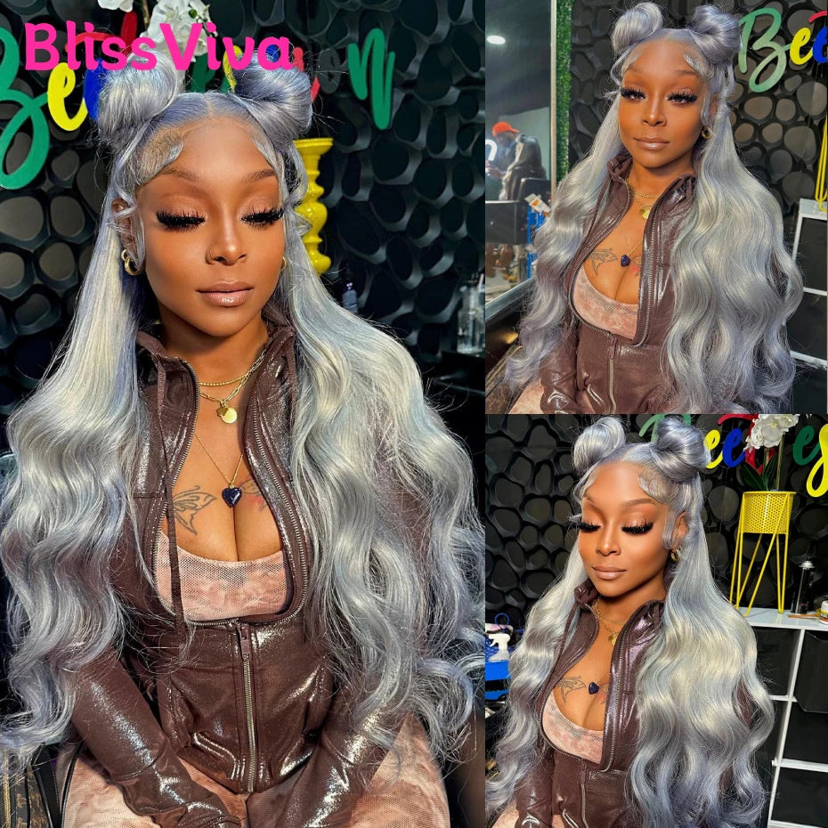 Grey Body Wave Lace Front Wig 13x6 360 Lace Front Wig Human Hair Lace Frontal Wig Brazilian Silver Grey Colored Human Hair Wigs BlissViva Hair Store 1103372311
