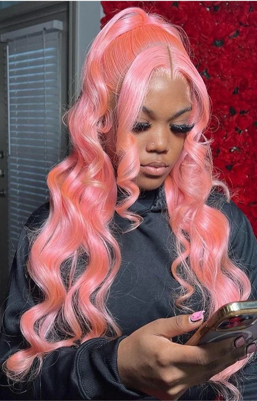 30 36 Inch 13x4 Pink Lace Front Wig Human Hair Body Wave 13x6 Hd Lace Frontal Wigs for Women Light Pink Colored Wigs Pre Plucked Neddie US Store Store no.: 1103587007