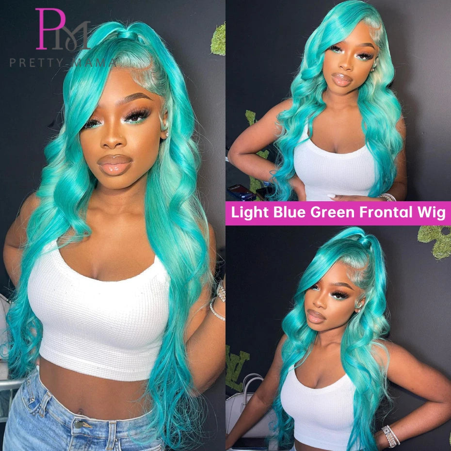 13x6 Cyan Blue Lace Front Wig Body Wave Light Green Lace Front Wig Human Hair Pre Plucked Blonde 613 Lace Frontal Wigs For Women Hairsoboom Store Store ID 1103586186