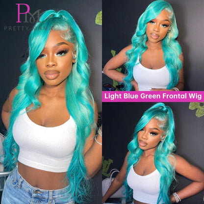 13x6 Cyan Blue Lace Front Wig Body Wave Light Green Lace Front Wig Human Hair Pre Plucked Blonde 613 Lace Frontal Wigs For Women Hairsoboom Store Store ID 1103586186