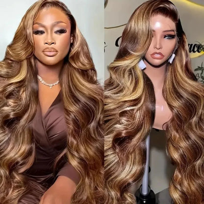 30 Inch Honey Blonde Ombre Lace Front Wig Human Hair 13x4 HD Lace Front Wig 4/27 Highlight Ombre Body Wave Lace Frontal Glueless HairStar Wigs