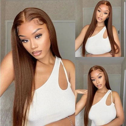 Chocolate Lace 4X4 Straight Lace Front Wig Brazlian Human Hair Wigs Chocolate Brown Transparent Brown Colored Lace Closure Wig Wig Queen US Store Store ID 1103587128
