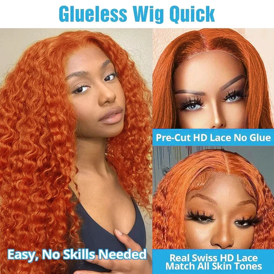 Orange Ginger 13x6 hd Lace Frontal Human Hair Curly Wigs Deep Wave 13x4 Lace Front Wig for Women Choice 30 inch Colored Wigs HEYJU Hair US Store Store ID 1103597371