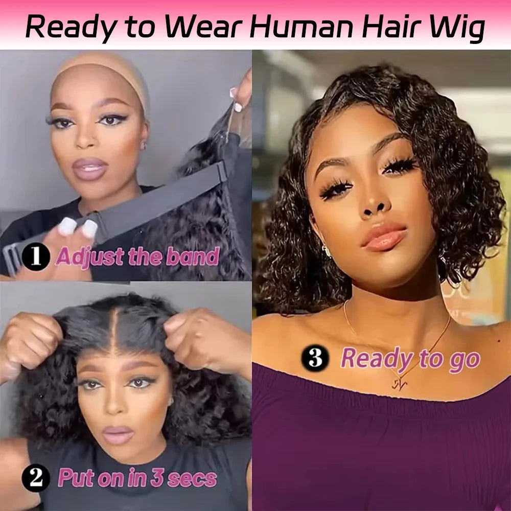 Deep Wave Lace Frontal Wigs For Women 5x5 4x4 Glueless Bob Human Wig Curly No Glue Black Human Hair Wigs Wear and Go 250 Density HairStar Wigs