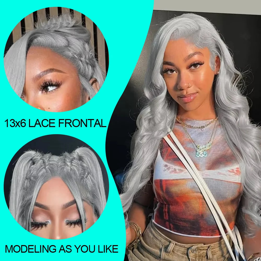 13x6 Silver Grey Body Wave Lace Front Human Hair Wigs Pre Plucked 613 HD Frontal Wigs Brazilian Cosplay Colored Human Hair Wig Fiquetel US Store Store no.: 1104072973