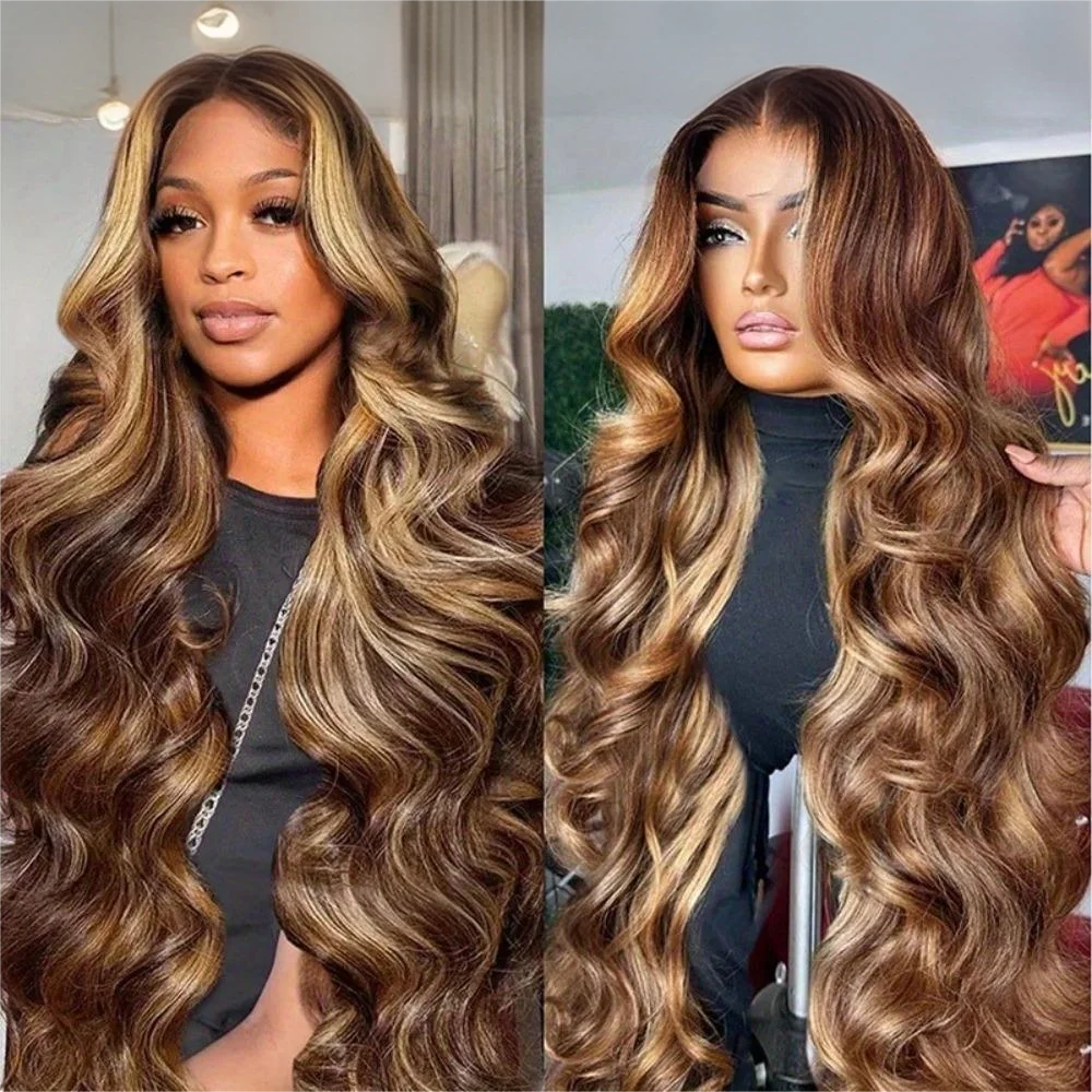 30 Inch Honey Blonde Ombre Lace Front Wig Human Hair 13x4 HD Lace Front Wig 4/27 Highlight Ombre Body Wave Lace Frontal Glueless HairStar Wigs