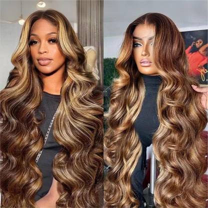 30 Inch Honey Blonde Ombre Lace Front Wig Human Hair 13x4 HD Lace Front Wig 4/27 Highlight Ombre Body Wave Lace Frontal Glueless HairStar Wigs