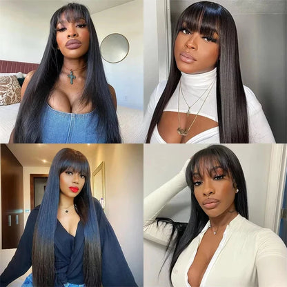 34 Inch 3X1 Middle Part Lace Wig Straight Human Hair Wigs With Bangs Brazilian Full Machine Made 100% Human Hair Wigs For Women HairStar Wigs