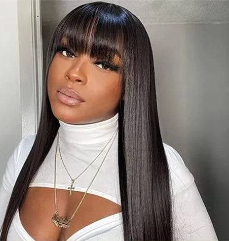 34 Inch 3X1 Middle Part Lace Wig Straight Human Hair Wigs With Bangs Brazilian Full Machine Made 100% Human Hair Wigs For Women HairStar Wigs