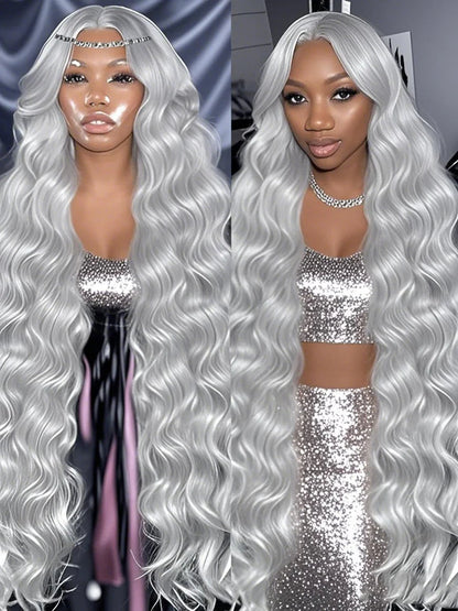 13x6 Silver Grey Body Wave Lace Front Human Hair Wigs Pre Plucked 613 HD Frontal Wigs Brazilian Cosplay Colored Human Hair Wig Fiquetel US Store Store no.: 1104072973
