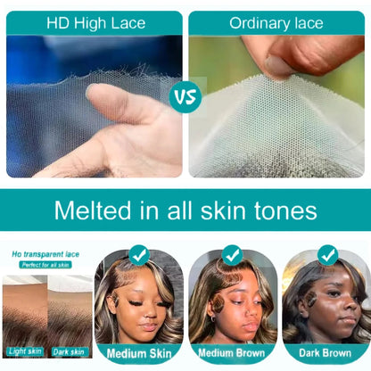 4/27 Ombre Colored 13x6 HD Lace Front Wigs Human Hair Pre Plucked With Baby Hair 200 Density Highlight Body Wave Frontal Wigs Dosacia Store Store ID 1104310464