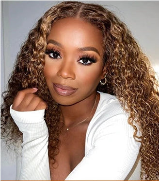 Glueless Wigs Deep Wave Honey Blonde 100% Human Hair Pre Cut Highlight Wear and Go Curly Wigs for Women Ombre HD Lace Front Wig Inksoda Hair Store 1104801055