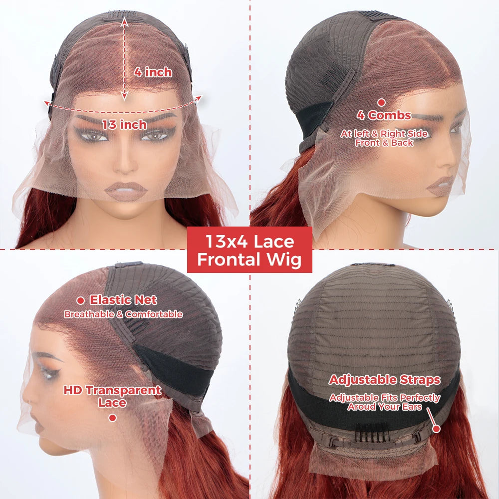 180 Density Reddish Brown 13x4 Body Wave Brazilian Virgin Hair HD Transparent Lace wig Frontal Wig Pre plucked Wig For Women Wig Queen US Store Store ID 1103587128