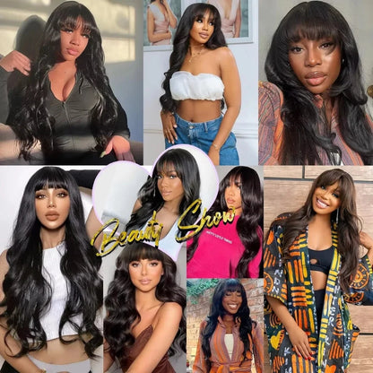 Body Wave Wig With Bangs 220 Density 3x1 middle part lace wig Brazilian Machine Made Human Hair For Black Women Daily Styling SIXQUEEN Wig Store Store ID 1104602052