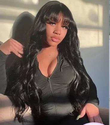 Body Wave Wig With Bangs 220 Density 3x1 middle part lace wig Brazilian Machine Made Human Hair For Black Women Daily Styling SIXQUEEN Wig Store Store ID 1104602052