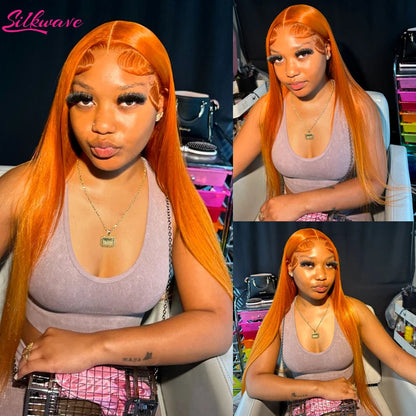 Silkwave 36 Inches Straight Ginger Orange Lace Front Human Hair Wig 13x4 13x6 HD Lace Frontal Colored Wigs Prep lucked For Women Silkwave Official Store 911103017