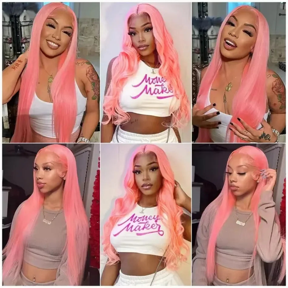 Pink Wig Straight Human Hair Wigs 13X6 Hd Lace Frontal Wig Transparent Lace Front Wig 220 Density Colored Brazilian Hair 30 Inch SANMAO Store 1104090548