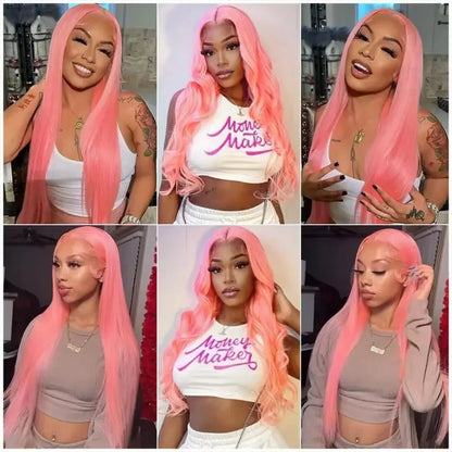 Pink Wig Straight Human Hair Wigs 13X6 Hd Lace Frontal Wig Transparent Lace Front Wig 220 Density Colored Brazilian Hair 30 Inch SANMAO Store 1104090548