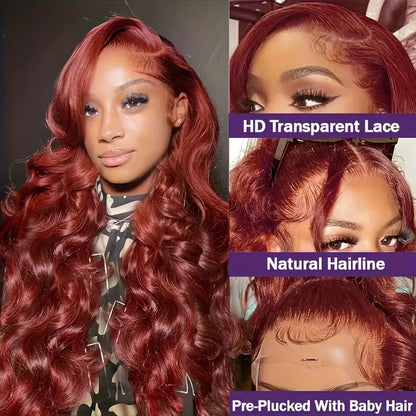 180 Density Reddish Brown 13x4 Body Wave Brazilian Virgin Hair HD Transparent Lace wig Frontal Wig Pre plucked Wig For Women Wig Queen US Store Store ID 1103587128
