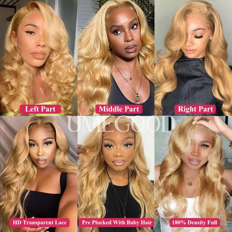 #27 Honey Blonde Wig Human Hair 100% Brazilian Body Wave Lace Front Wigs 13X6 Hd Lace Frontal Wig 250 Density Preplucked 30 Inch SIXQUEEN Wig Store Store ID 1104602052