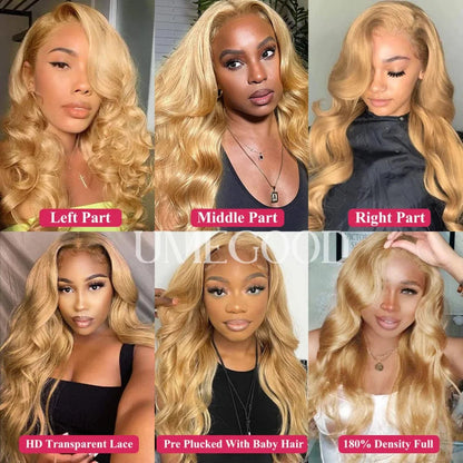 #27 Honey Blonde Wig Human Hair 100% Brazilian Body Wave Lace Front Wigs 13X6 Hd Lace Frontal Wig 250 Density Preplucked 30 Inch SIXQUEEN Wig Store Store ID 1104602052