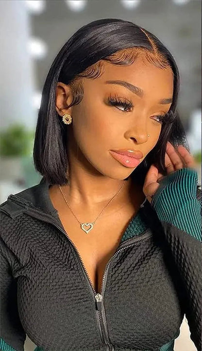 13x4 Short Bob 200 Density Natural Black Straight HD Transparent Lace Brazilian Virgin Hair Wig Full Lace Frontal Wigs For Women Wig Queen US Store Store ID 1103587128