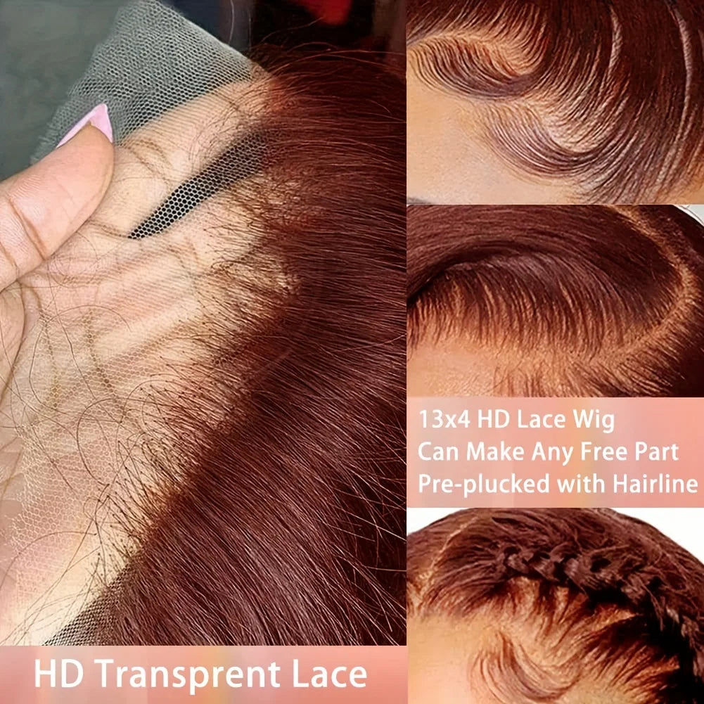 180 Density Reddish Brown 13x4 Body Wave Brazilian Virgin Hair HD Transparent Lace wig Frontal Wig Pre plucked Wig For Women Wig Queen US Store Store ID 1103587128