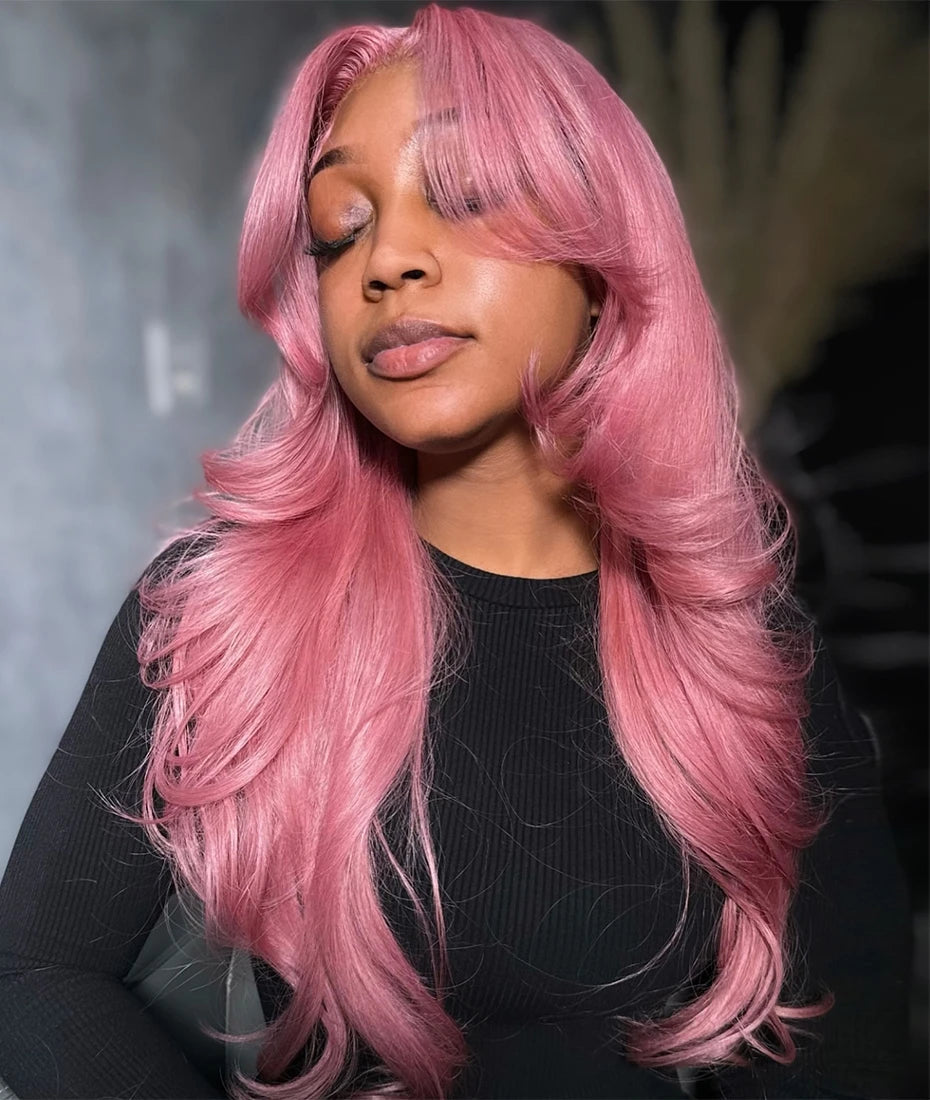 Bubblegum Pink Body Wave Colored HD Lace Frontal Wig 13x6 Brazilian Transparent 36 40 Inch Lace Front Human Hair Wigs For Women Verochic Wig Store 1103393254