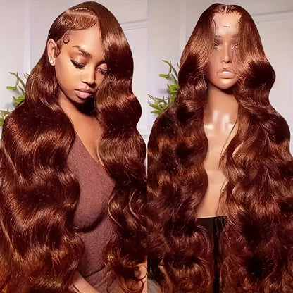 13x4 Red Brown Body Wave 200 Density Frontal Glueless Wig Brazilian Virgin Hair HD Transparent Lace Pre plucked Human Hair wigs Wig Queen US Store Store ID 1103587128