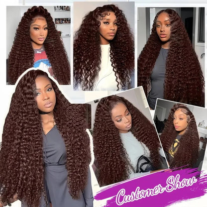 200 Density Water Wave Curly Wigs Human Hair Chocolate Brown 13x4 13x6 Hd Lace Frontal Wig 100% Colored Deep Wave Lace Front Wig Lowell Lace Wig Store 1105062522