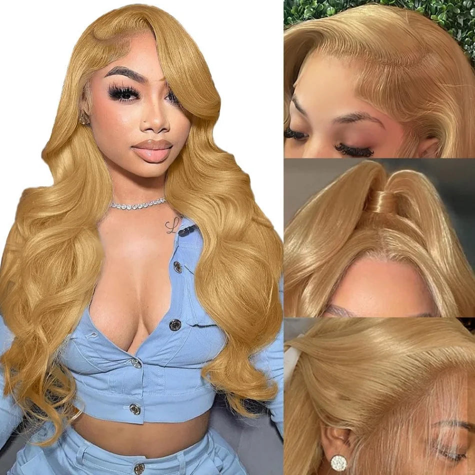 #27 Honey Blonde Wig Human Hair 100% Brazilian Body Wave Lace Front Wigs 13X6 Hd Lace Frontal Wig 250 Density Preplucked 30 Inch SIXQUEEN Wig Store Store ID 1104602052