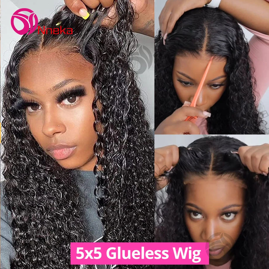 Glueless Wigs Human Hair Ready To Wear Pre Cut 4x4 5x5 Hd Lace Closure Deep Wave Curly Human Hair Wigs Brazilian Water Wave Wig Nneka Hair Store 1102997309