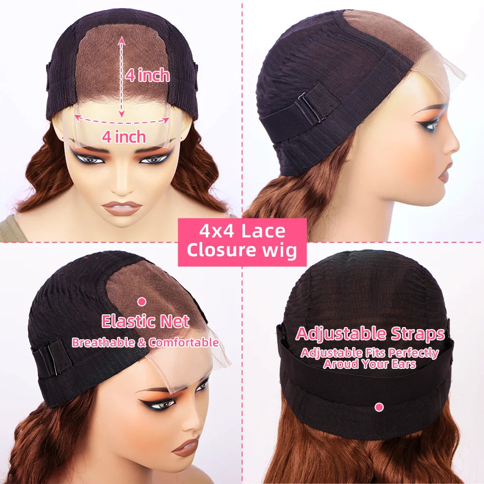 Chocolate Lace 4X4 Straight Lace Front Wig Brazlian Human Hair Wigs Chocolate Brown Transparent Brown Colored Lace Closure Wig Wig Queen US Store Store ID 1103587128