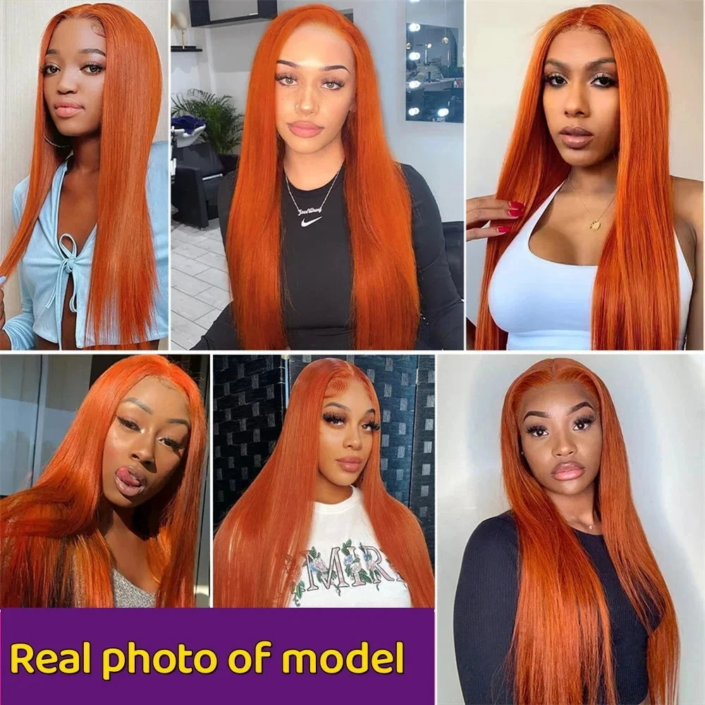 200 Density Ginger 13x6 Hd Lace Frontal Human Hair Wig 13x4 hd Lace Orange Ginger Colored Straight Human Hair Wigs for Women Lowell Locks Store 1105167529