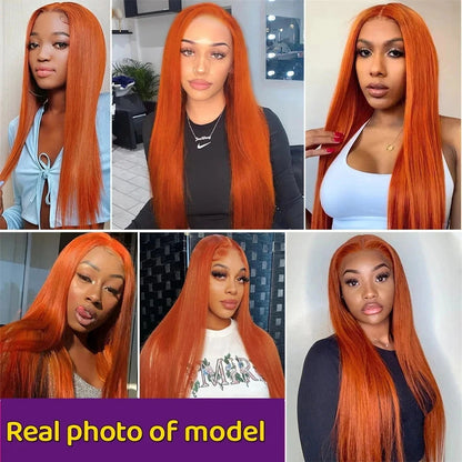 200 Density Ginger 13x6 Hd Lace Frontal Human Hair Wig 13x4 hd Lace Orange Ginger Colored Straight Human Hair Wigs for Women Lowell Locks Store 1105167529