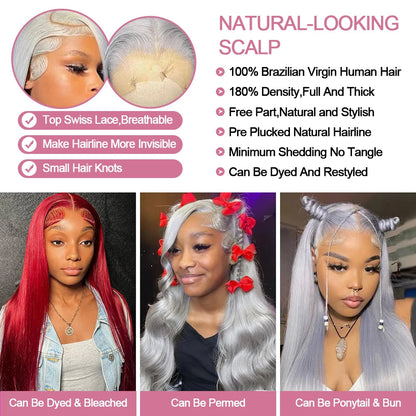 Silver Grey Straight Wigs Human Hair Vietnamese 220% Density 13x6 HD Lace Frontal Colored Wig 38 Pre Plucked With Baby Hairline Line Hair Oversea Store Store ID 1103579756