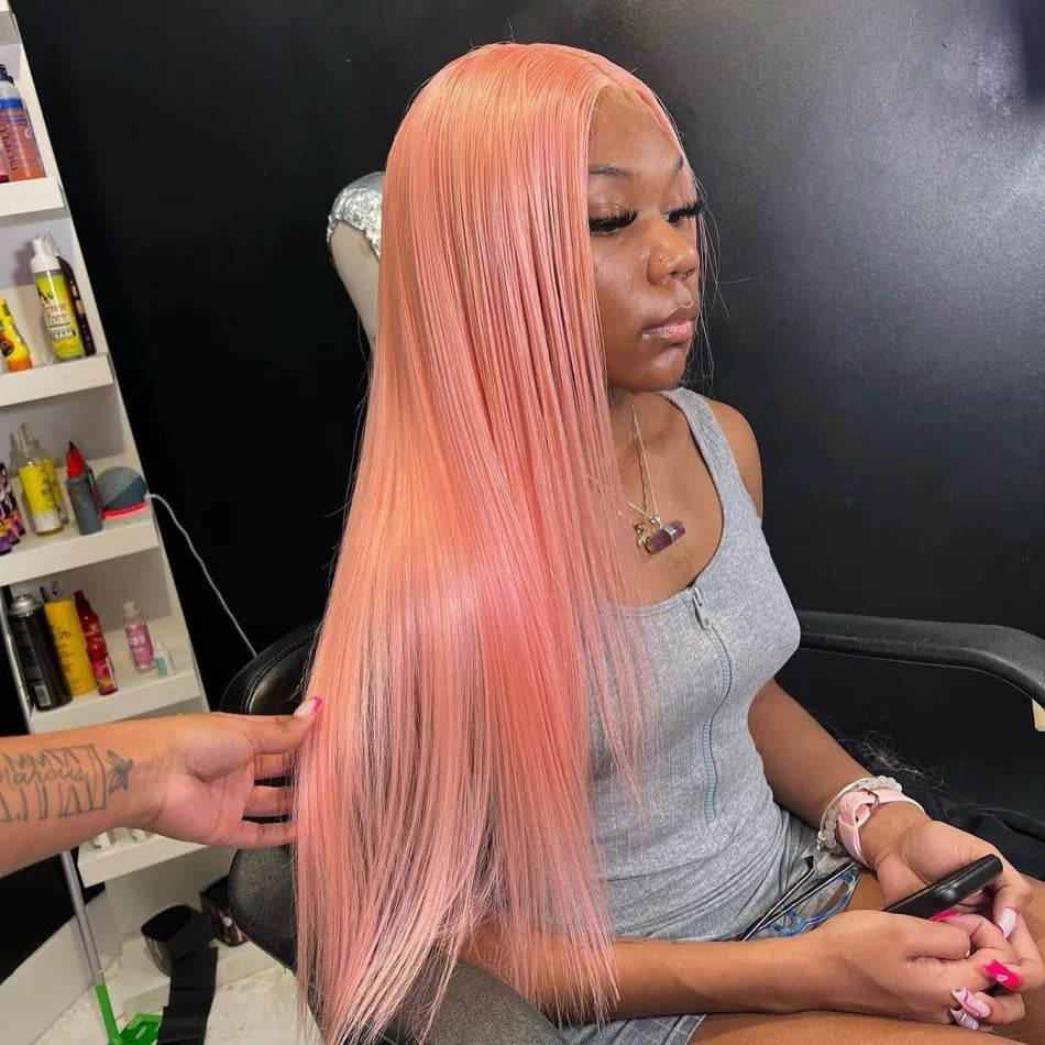 Pink Wig Straight Human Hair Wigs 13X6 Hd Lace Frontal Wig Transparent Lace Front Wig 220 Density Colored Brazilian Hair 30 Inch SANMAO Store 1104090548