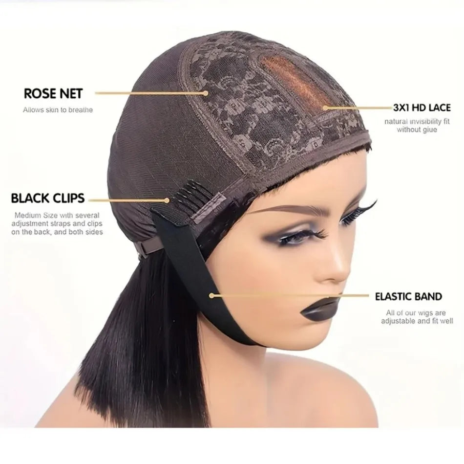 3x1 Middle Part Lace Wig Bone Straight Cheap Wigs 250 Density Full Machine Made Human Hair Wig with Bangs on Clearance Sale HairStar Wigs
