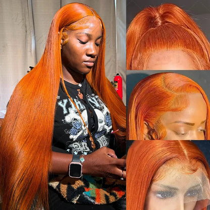200 Density Ginger 13x6 Hd Lace Frontal Human Hair Wig 13x4 hd Lace Orange Ginger Colored Straight Human Hair Wigs for Women Lowell Locks Store 1105167529