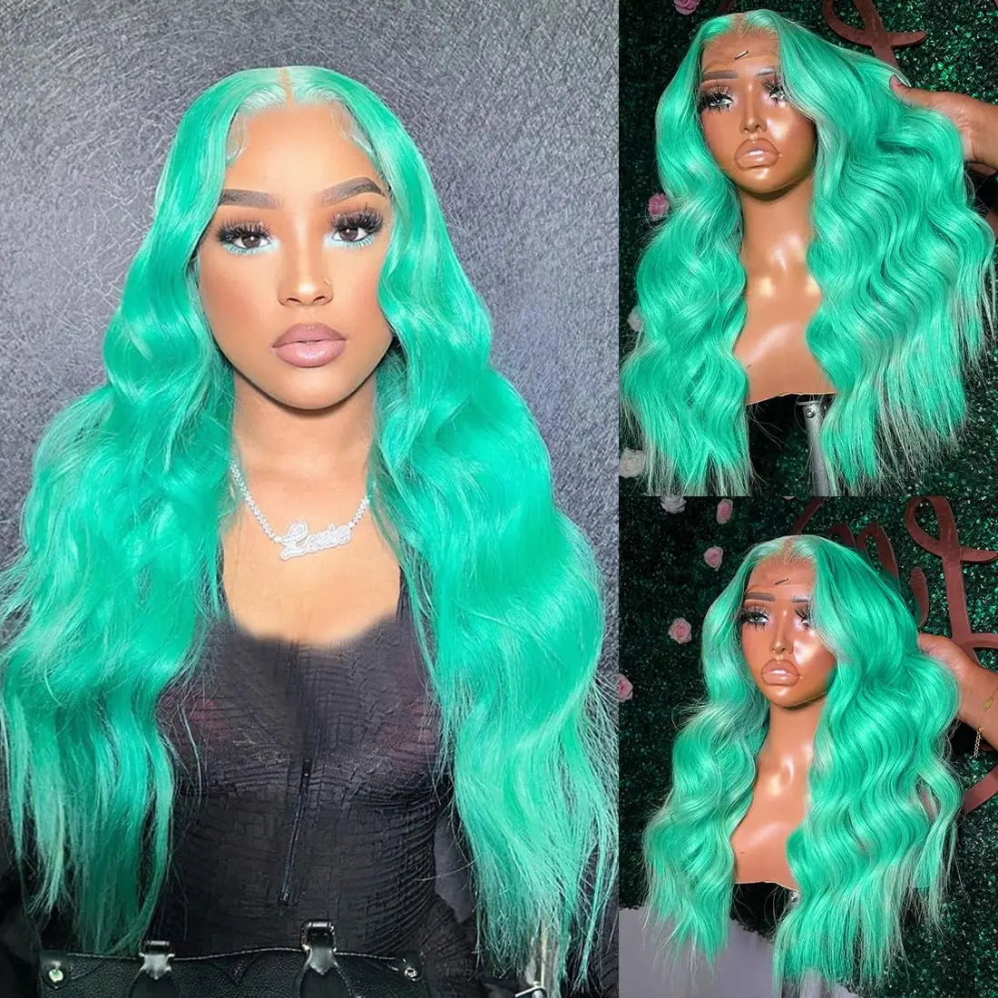 Mint Green Brazilian Human Hair Wig 13X6 HD Transparent Lace Front Pre Plucked 180 250 Density Body Wave 28 Inch Wigs For Women XINXIYA WIG US Store Store ID 1103576649