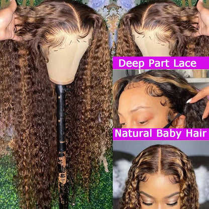 13x4 Highlight Wig Curly Human Hair Wig Honey Blonde Lace Front Wigs For Black Women Ombre Colored 13x6 Deep Wave HD Frontal Wig Hairvev US Store Store Store ID 1104092759