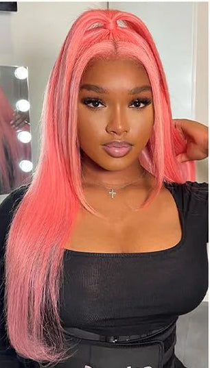 Pink Wig Straight Human Hair Wigs 30 36 Inch Lace Front Wigs 13X6 Hd Lace Frontal Wigs 13X4 Lace Front Wigs 230 Density Lafino Wig US Store ID 1105207236