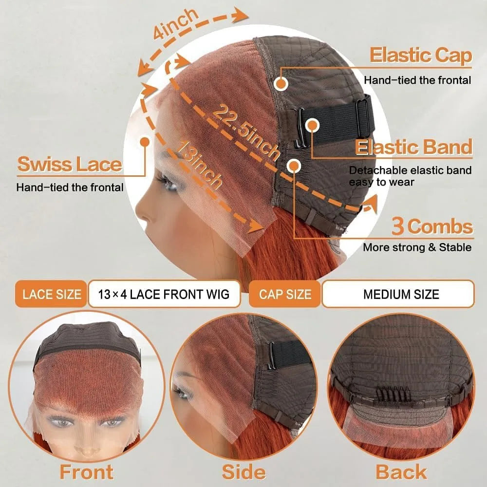 Ginger Human Hair Wig Body Wave Frontal Wig 13X6 Human Hair 30 Inch Lace Front Wigs Colored Brazilian Hair For Women 200 Density HairStar Wigs