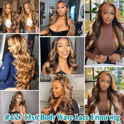 4/27 Ombre Colored 13x6 HD Lace Front Wigs Human Hair Pre Plucked With Baby Hair 200 Density Highlight Body Wave Frontal Wigs Dosacia Store Store ID 1104310464