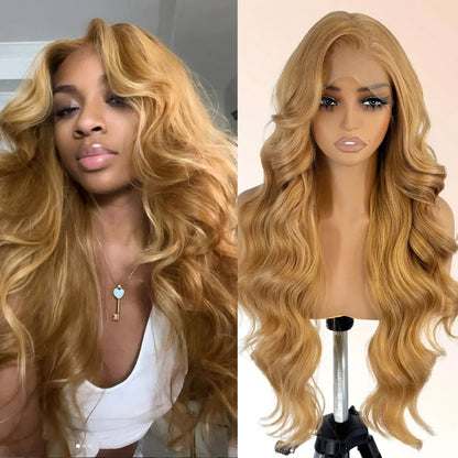 #27 Honey Blonde Wig Human Hair 100% Brazilian Body Wave Lace Front Wigs 13X6 Hd Lace Frontal Wig 250 Density Preplucked 30 Inch SIXQUEEN Wig Store Store ID 1104602052