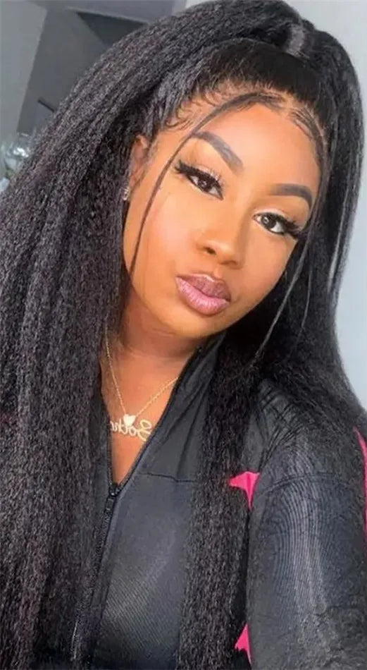 Kinky Straight Human Hair Wigs 13x4 Lace Front Human Hair Wigs For Women Brazilian Pre Plucked Yaki Straight Lace Frontal Wigs Qiwig Us Store Store ID 1104304813